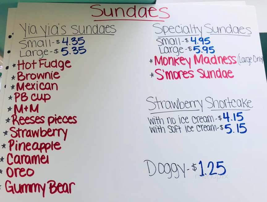 Yia Yia's Ice Cream Shoppe - Williamson, NY menu_pic