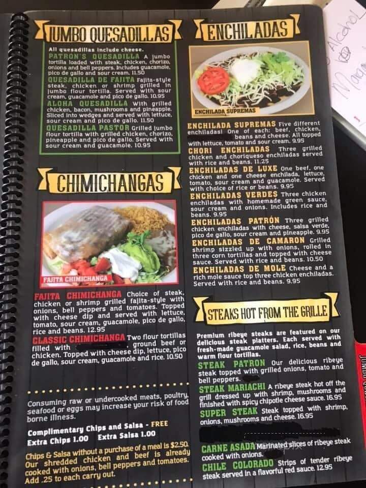 Menu of Patron Grill in Vevay, IN 47043