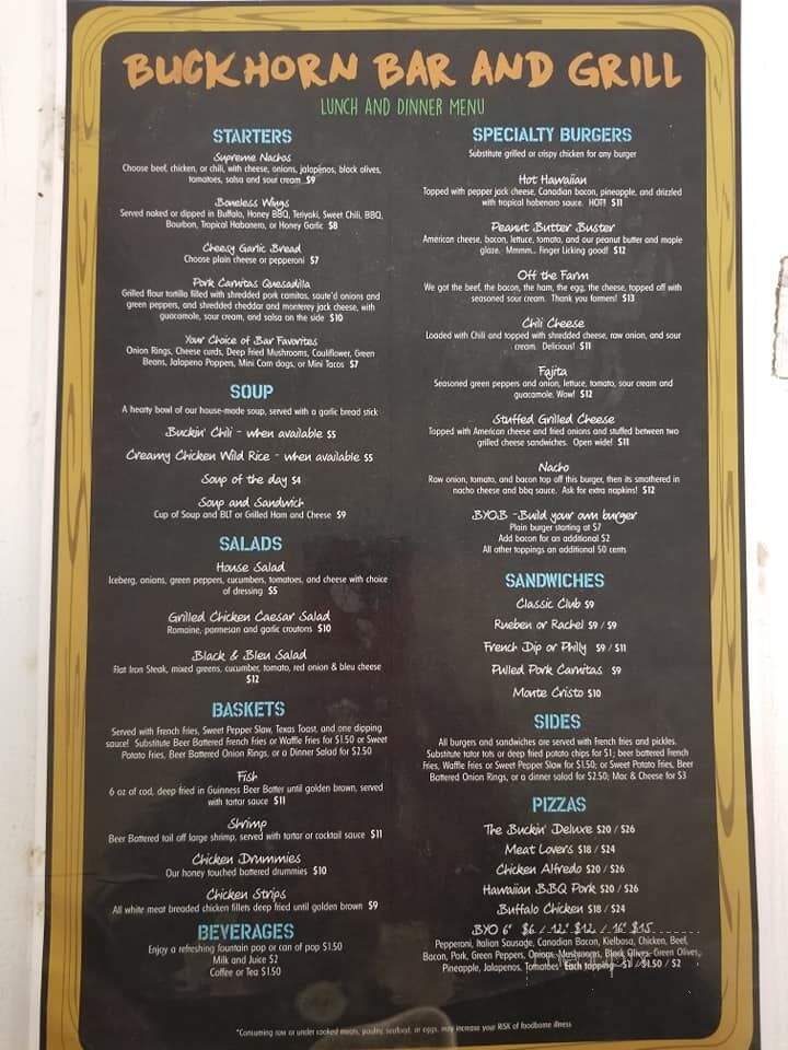 Buckhorn Bar - McGregor, MN menu_pic