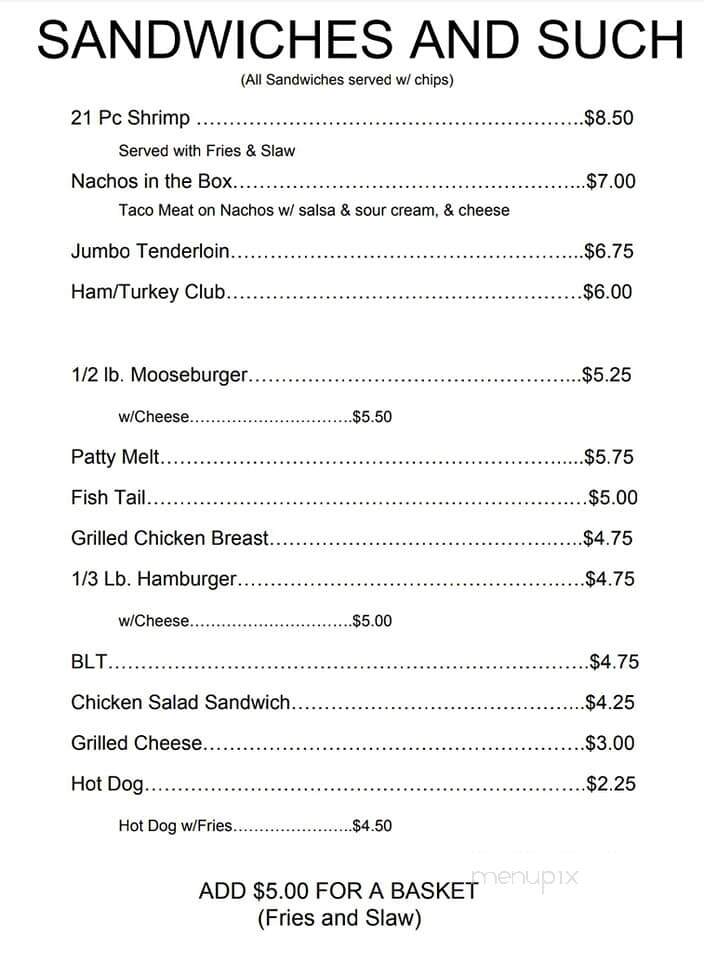 Indian Lake Moose Lodge 1533 - Lakeview, OH menu_pic