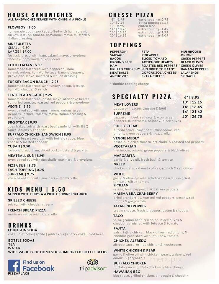 The Pizza Place - Highlands, NC menu_pic