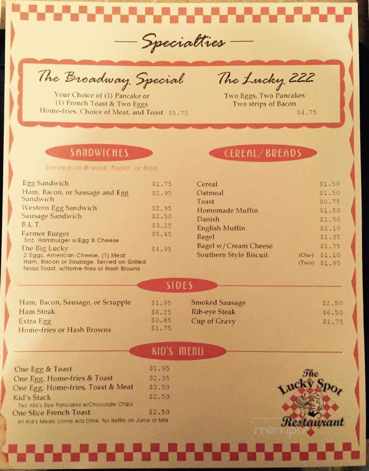 Lucky Spot Restaurant - Hanover, PA menu_pic
