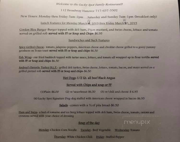 Lucky Spot Restaurant - Hanover, PA menu_pic