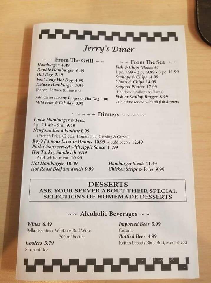Jerry's Diner - Bridgewater, NS menu_pic