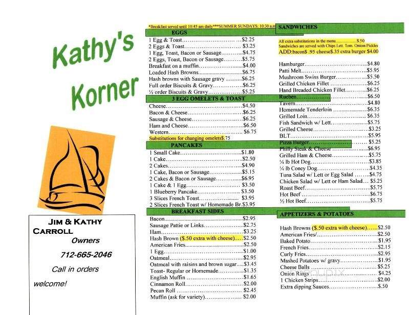 Kathy's Korner - Lake View, IA menu_pic