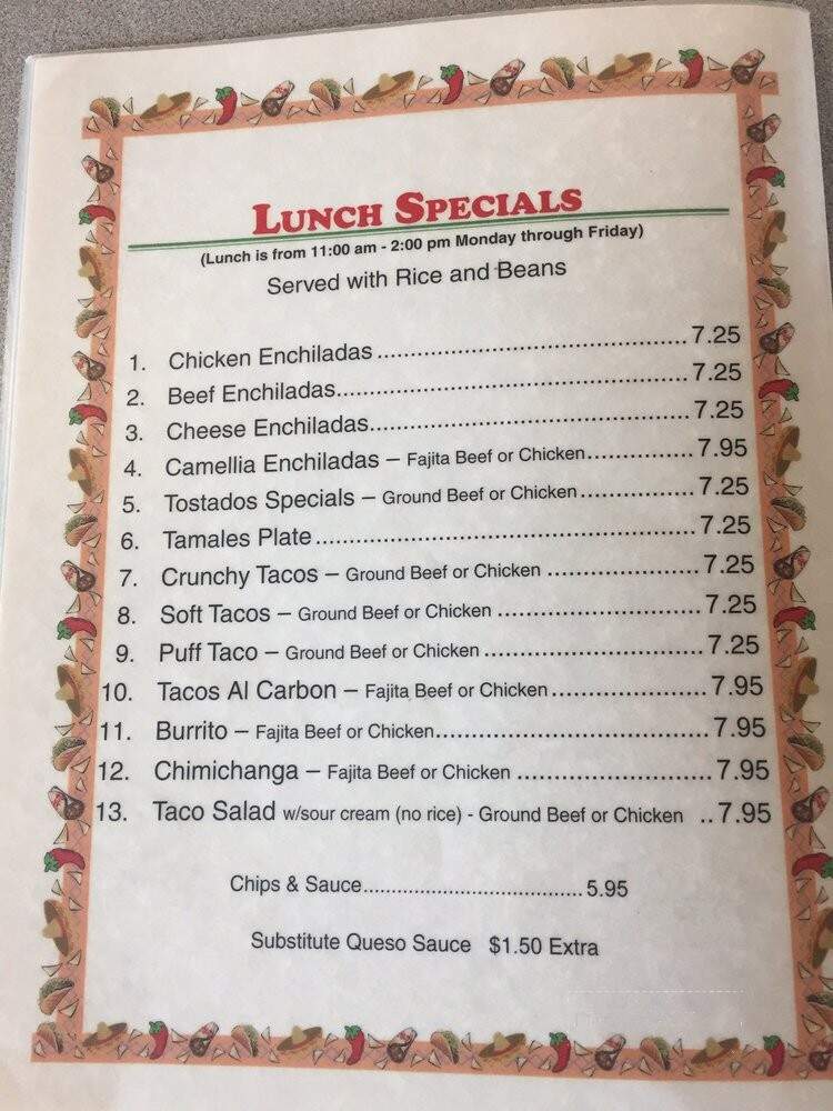 Camellia Mexican Restaurant - Mansfield, LA menu_pic