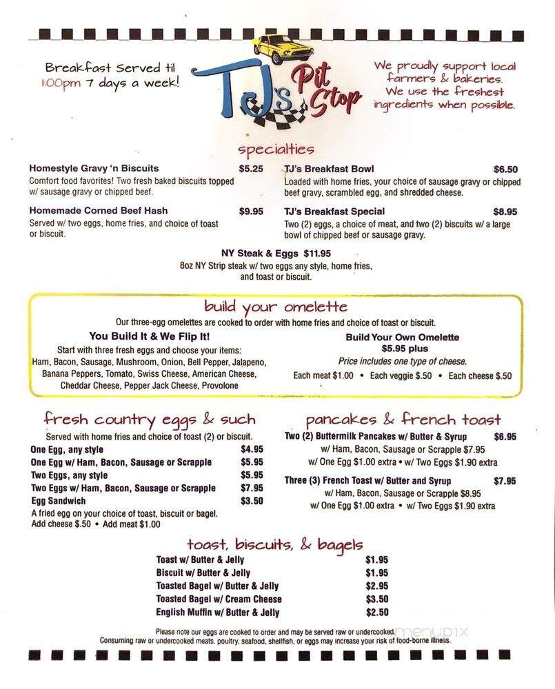 TJ's Pit Stop - Charles Town, WV menu_pic