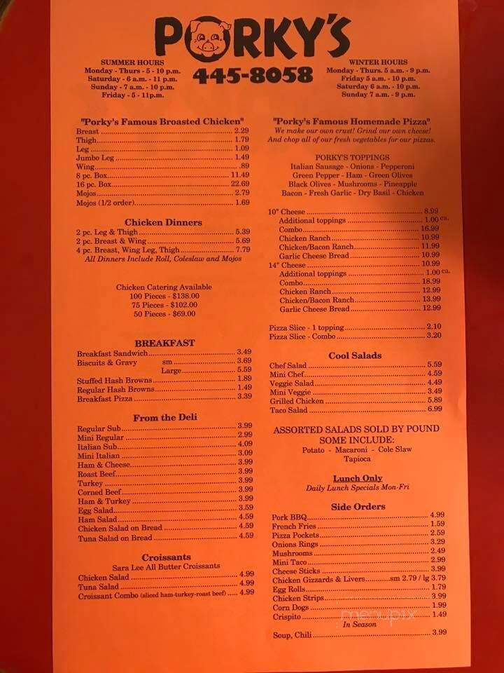 Porky's Party Place - Cassopolis, MI menu_pic