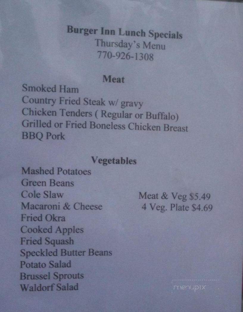 Burger Inn - Woodstock, GA menu_pic