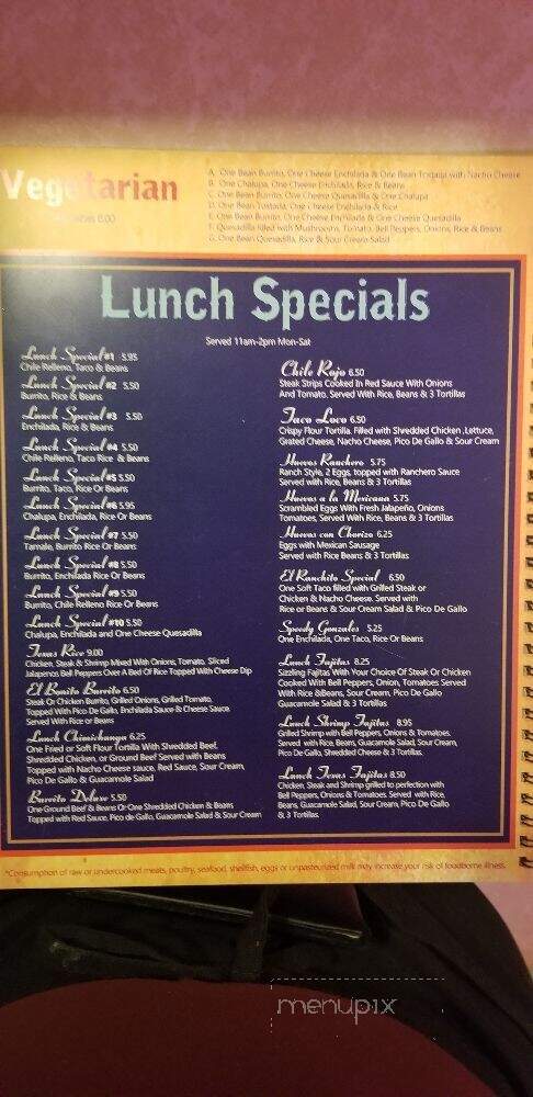 El Ranchito Restaurant - Springfield, GA menu_pic
