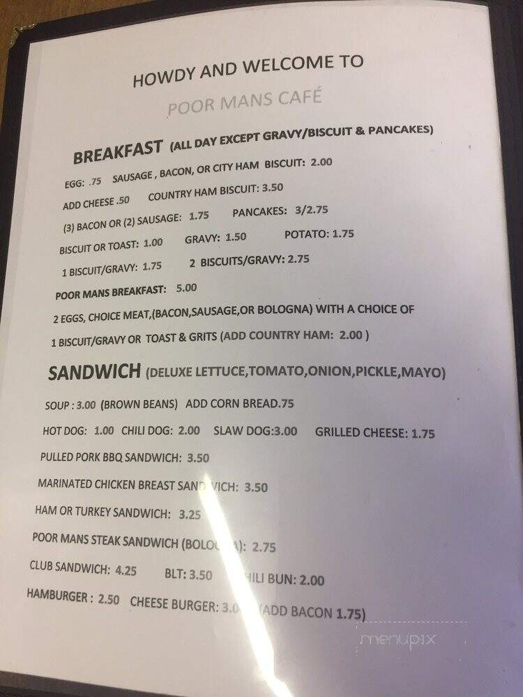 Poor Man's Diner - Stamping Ground, KY menu_pic