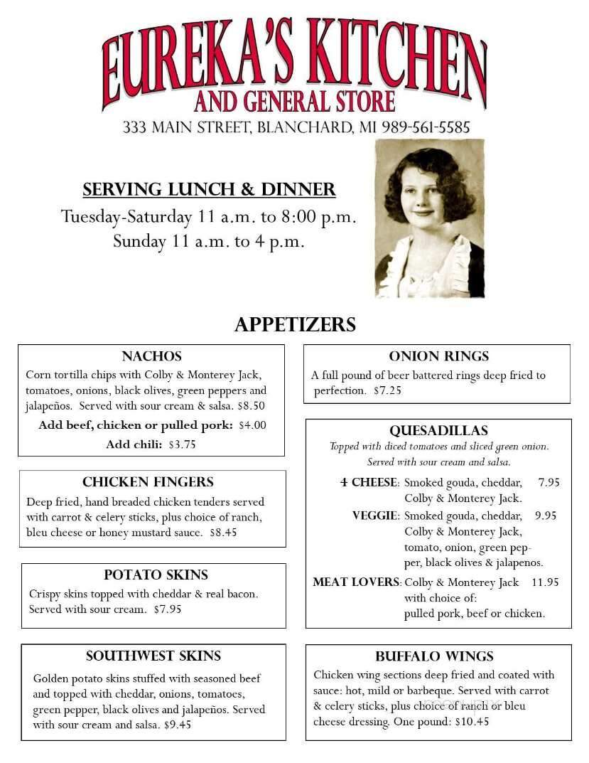 Eureka's Kitchen and General Store - Blanchard, MI menu_pic