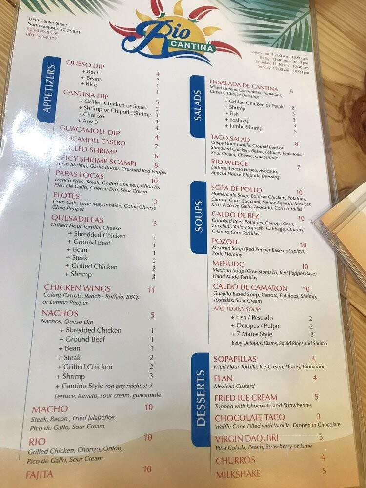 Rio Cantina - North Augusta, SC menu_pic