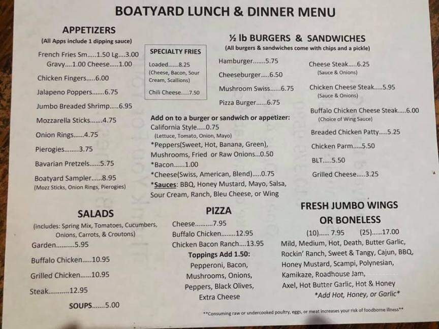 Boat Yard - Lehighton, PA menu_pic