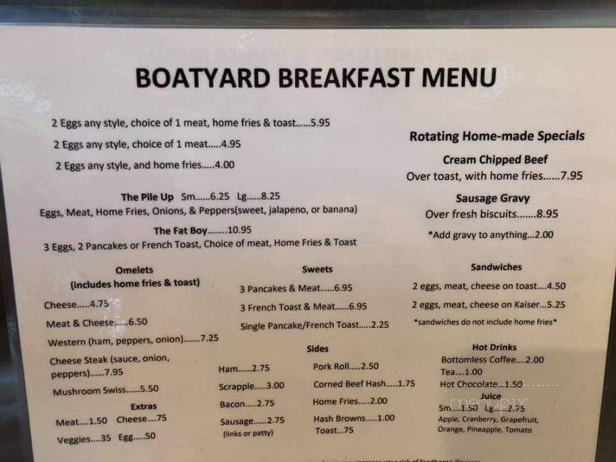 Boat Yard - Lehighton, PA menu_pic