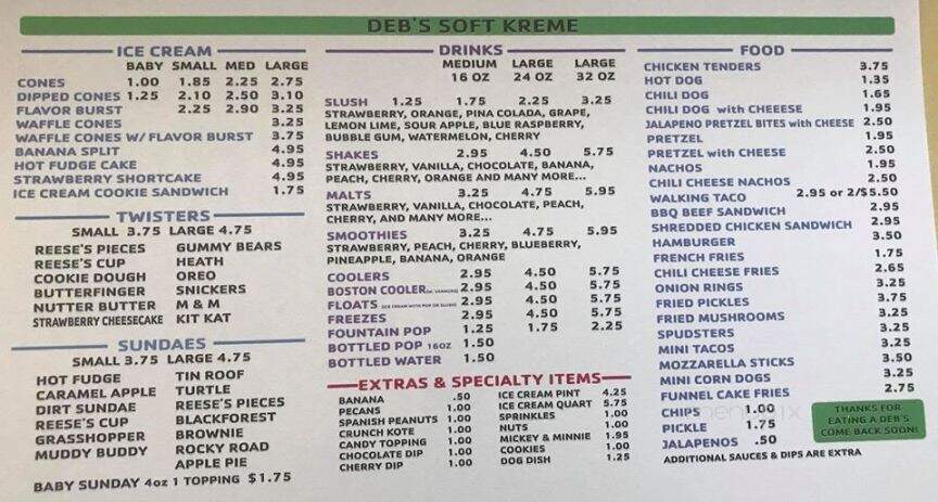 Debs Soft Kreme - Toledo, OH menu_pic