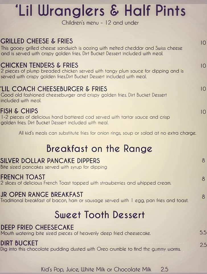 Open Range Saloon - Sylvan Lake, AB menu_pic