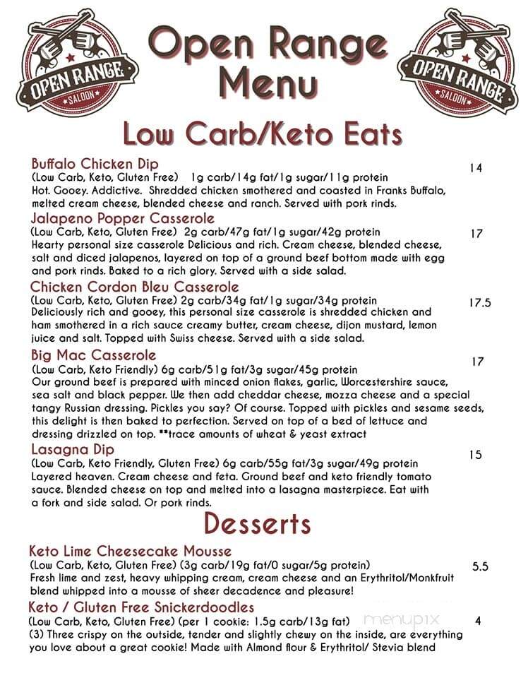 Open Range Saloon - Sylvan Lake, AB menu_pic