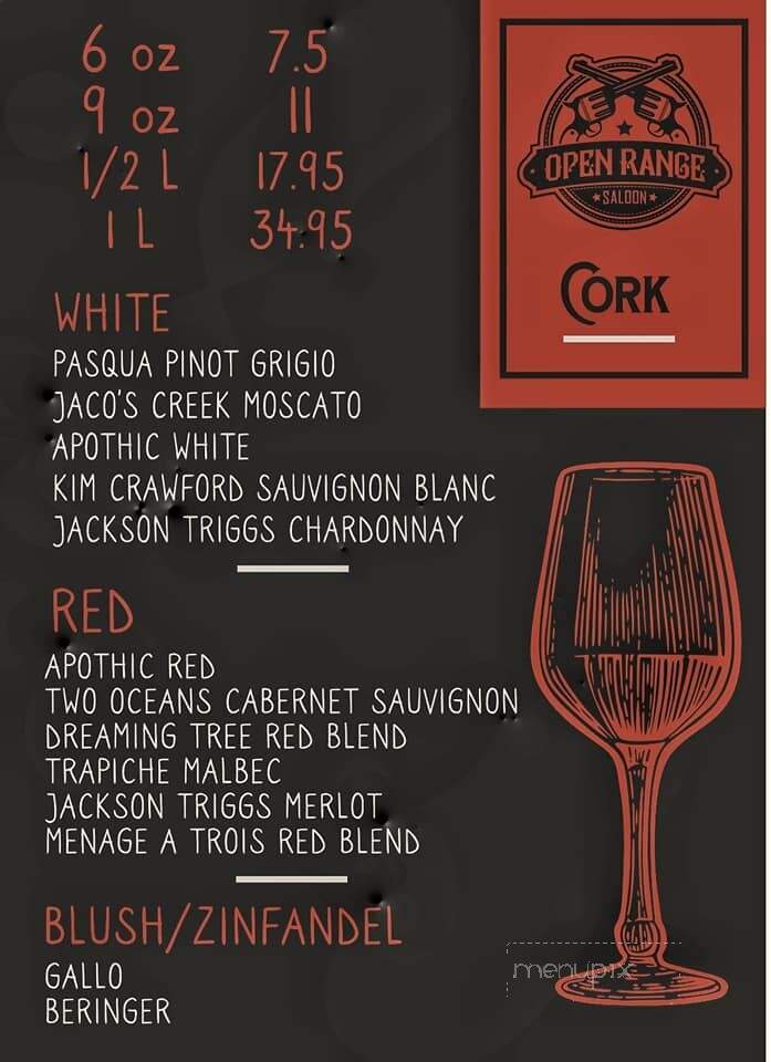 Open Range Saloon - Sylvan Lake, AB menu_pic