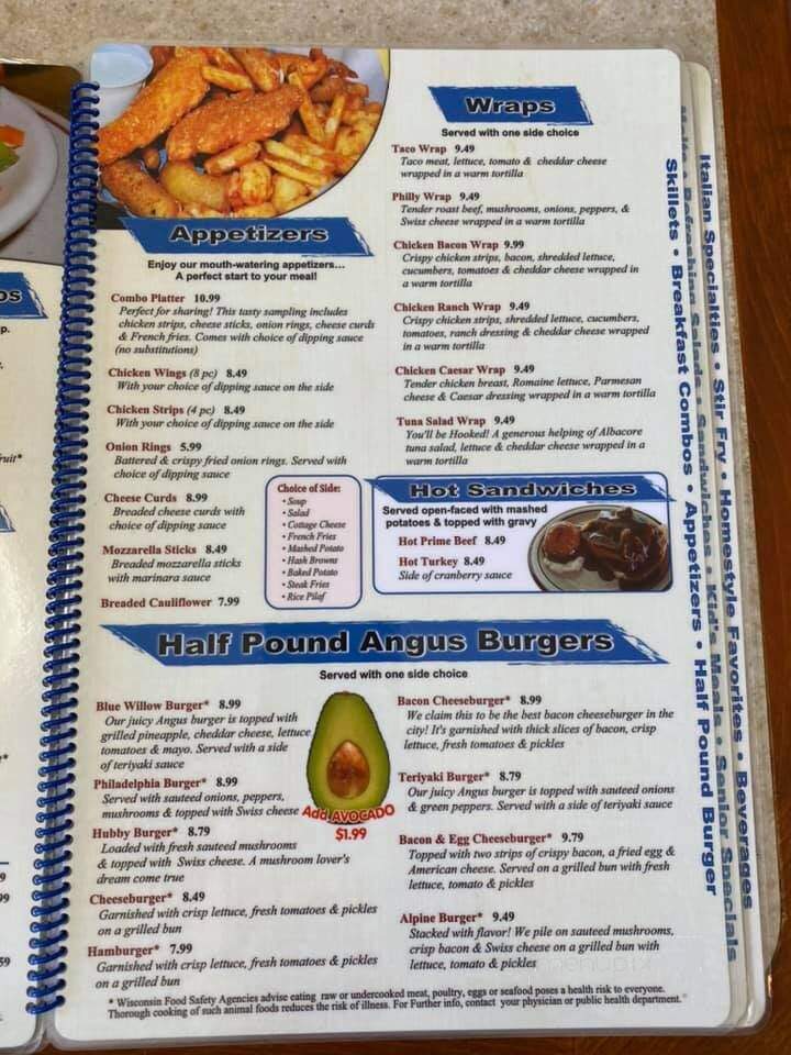 Blue Willow Cafe - Wausau, WI menu_pic