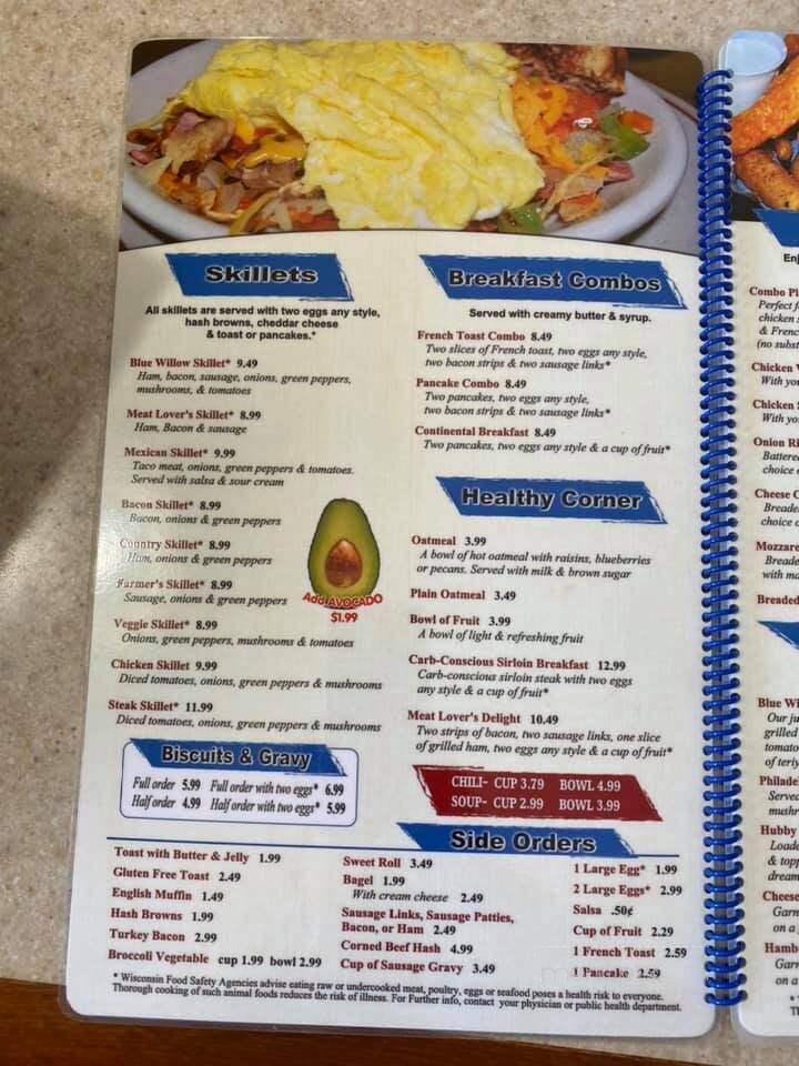 Blue Willow Cafe - Wausau, WI menu_pic