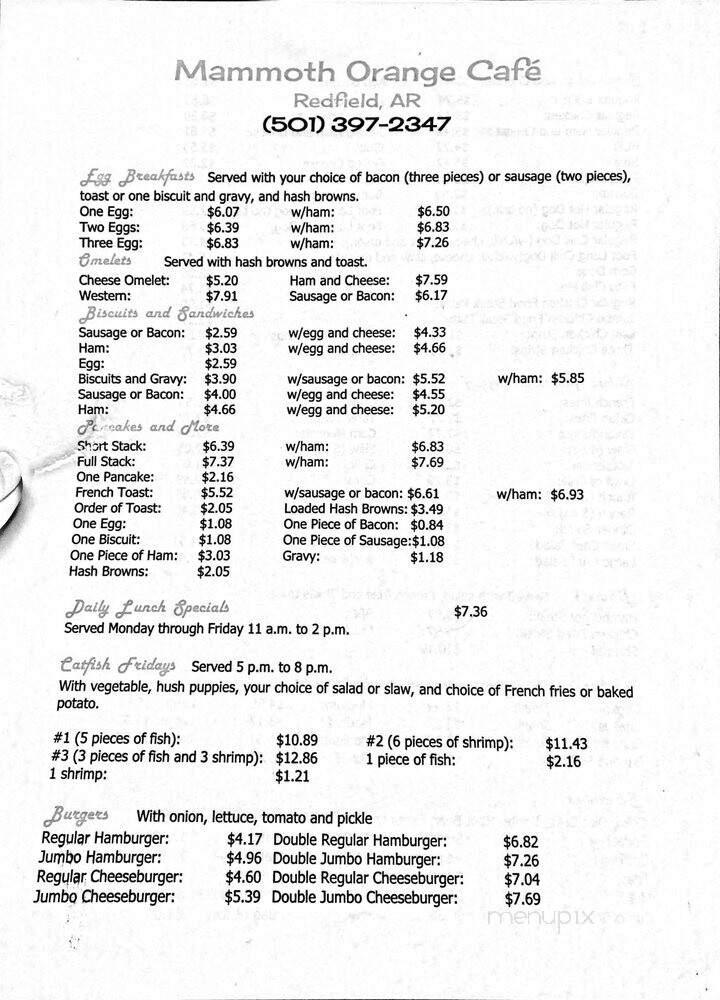 Mammoth Orange Cafe - Redfield, AR menu_pic