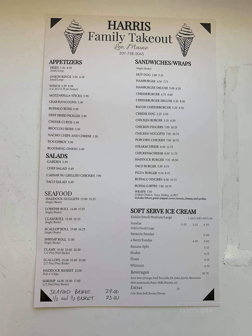 Harris Family Take-Out - Lee, ME menu_pic