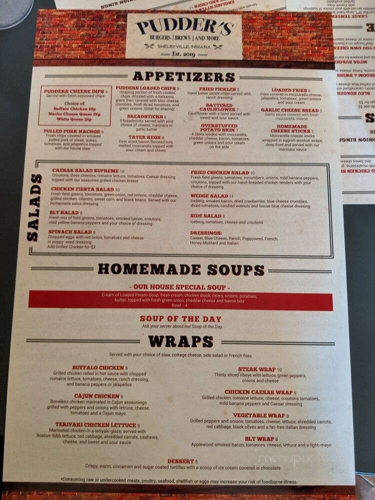 Pudders - Shelbyville, IN menu_pic