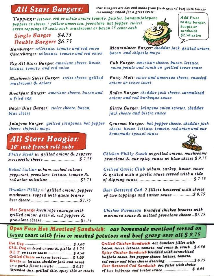 All Stars - East Brady, PA menu_pic