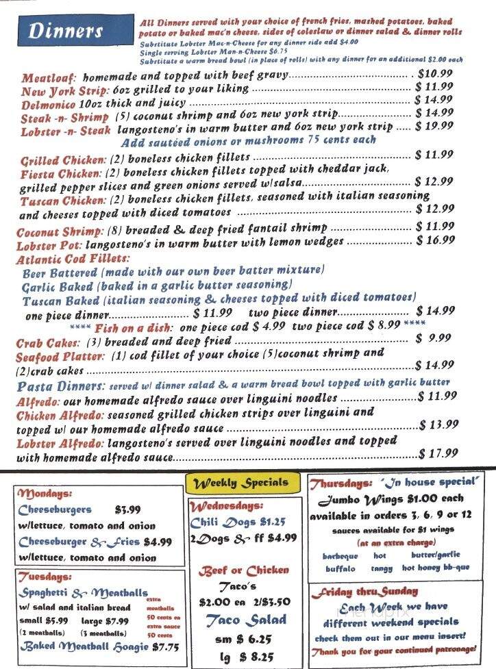 All Stars - East Brady, PA menu_pic