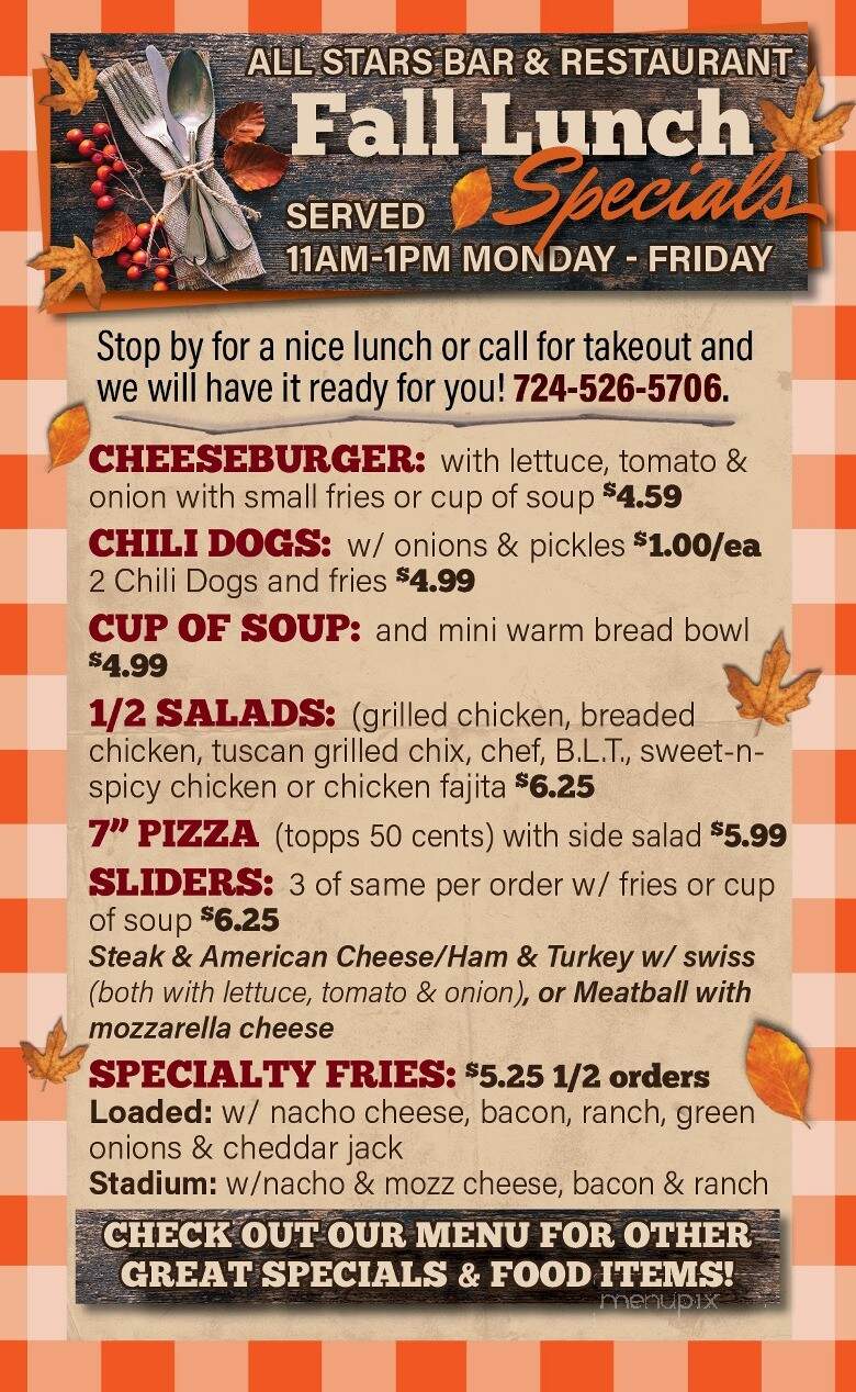 All Stars - East Brady, PA menu_pic