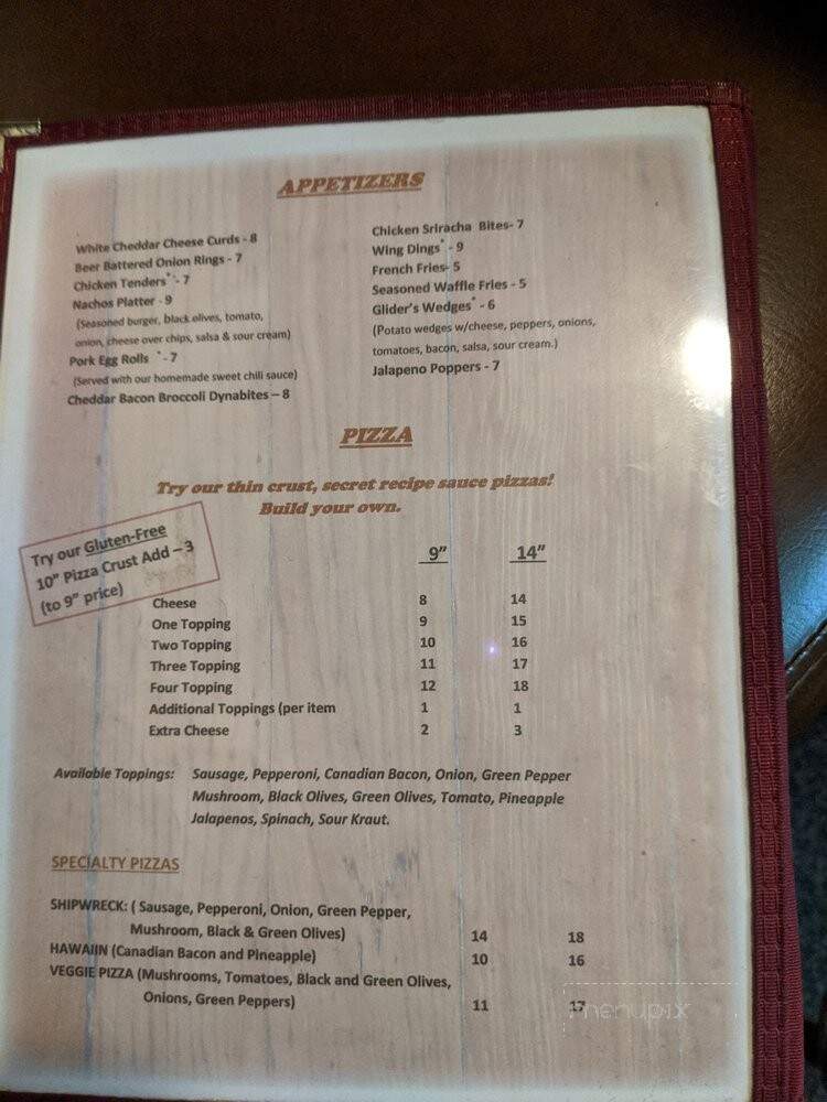Glider's - Webb Lake, WI menu_pic