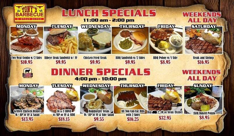 Tony's Barbecue & Steakhouse - Groves, TX menu_pic