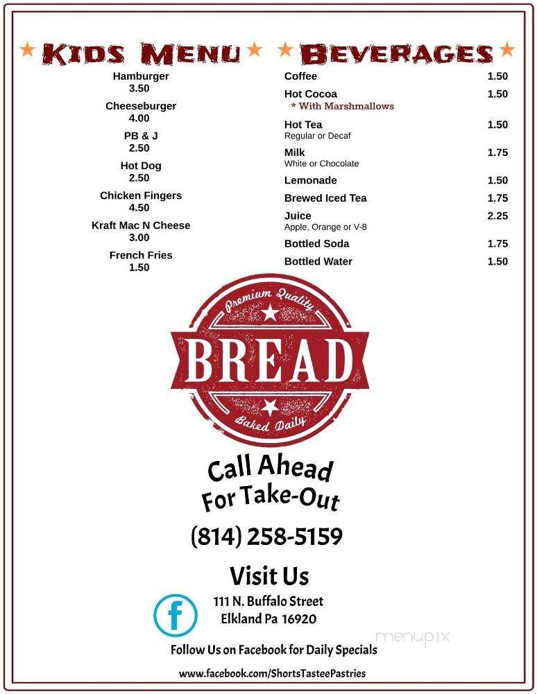 Shorts Tastee Pastry - Elkland, PA menu_pic