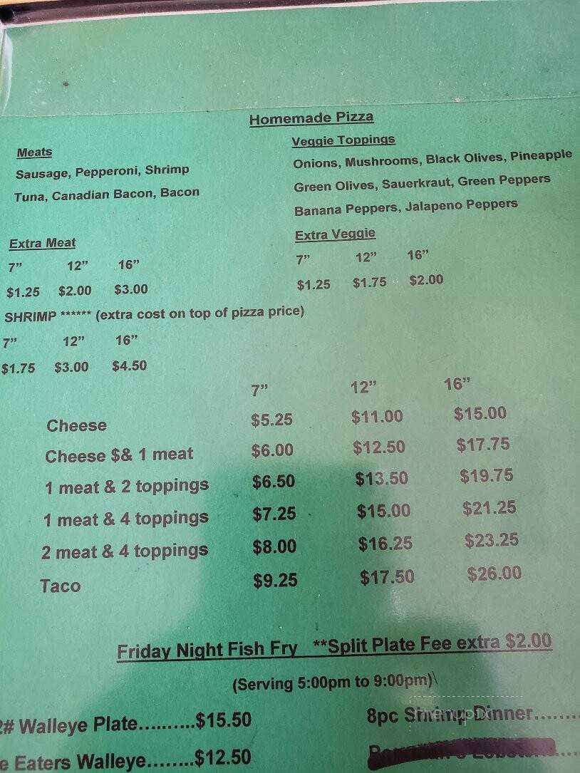 Cooligins - Van Dyne, WI menu_pic