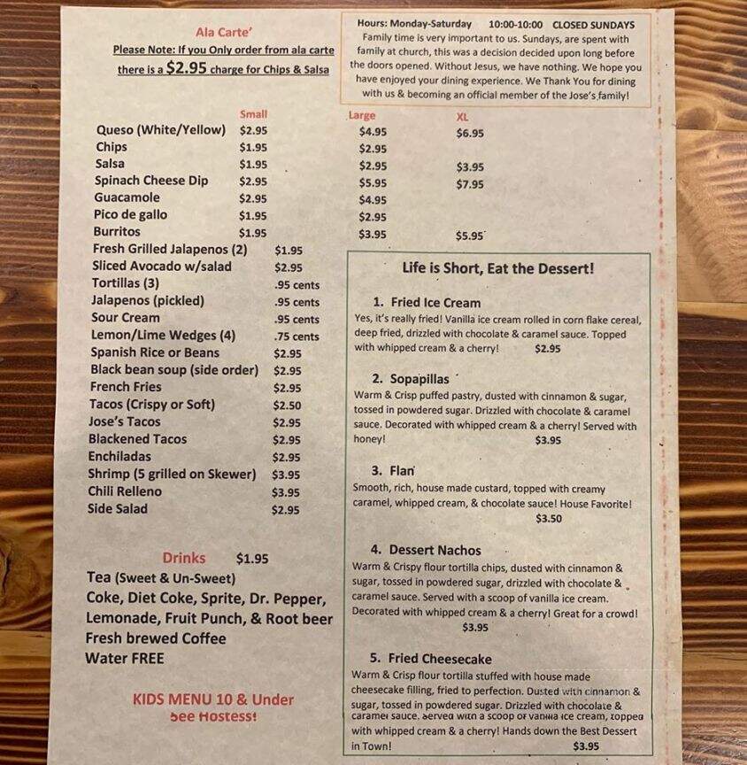 Jose's Restaurant and Grill - Magee, MS menu_pic