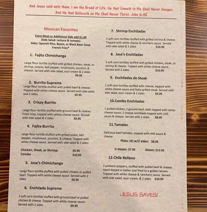 Jose's Restaurant and Grill - Magee, MS menu_pic