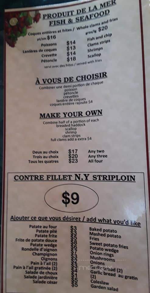 Restaurant 748 Inc - Beresford, NB menu_pic