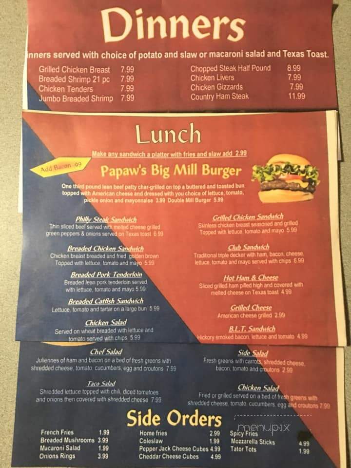 Poole Mill Restaurant - Poole, KY menu_pic