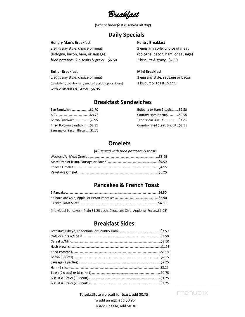 Kountry Kitchen - Morgantown, KY menu_pic