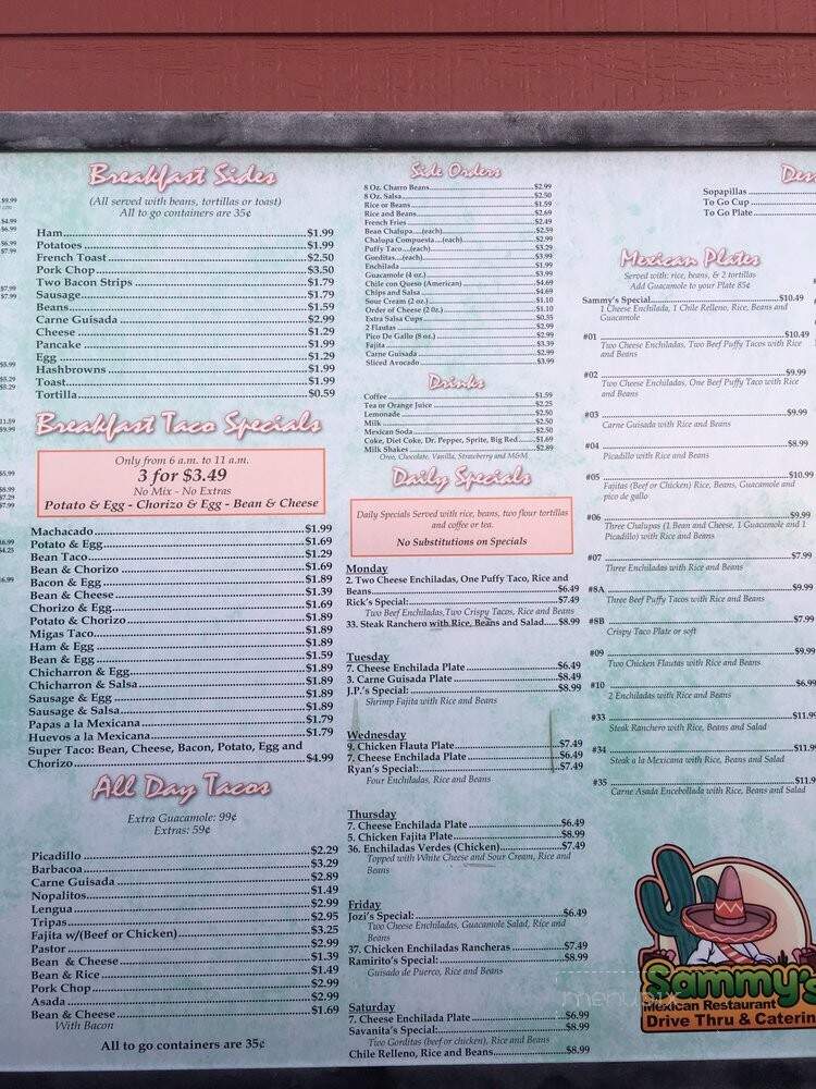Sammy's Mexican Restaurant - La Vernia, TX menu_pic