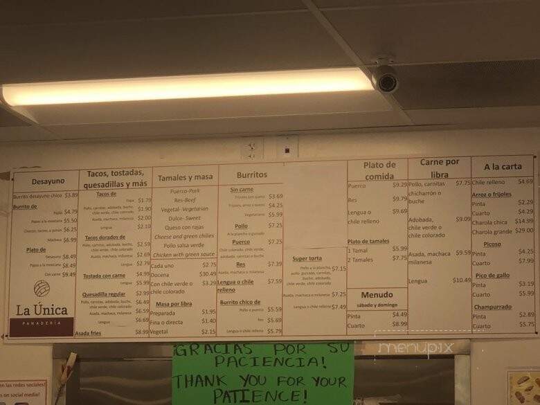 La Unica Bakery - Santa Paula, CA menu_pic