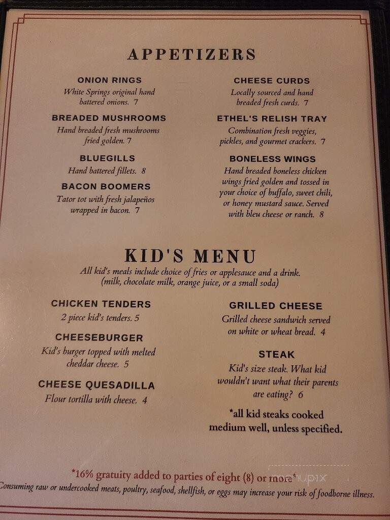 White Springs Night Club - McGregor, IA menu_pic