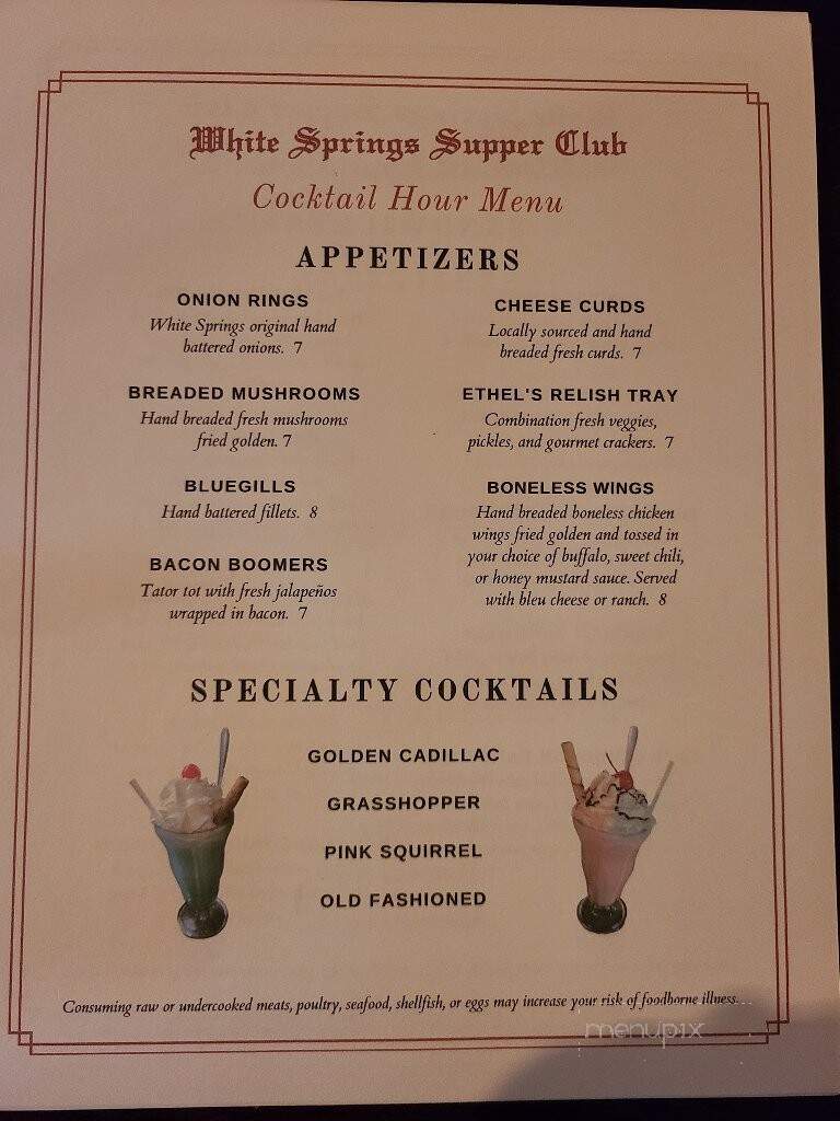 White Springs Night Club - McGregor, IA menu_pic