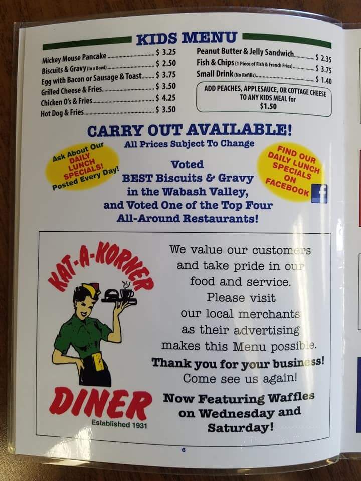 Kat A Korner Diner - Sullivan, IN menu_pic