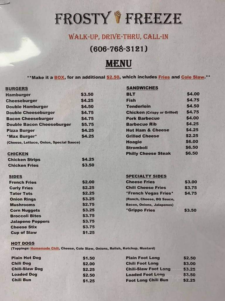 Menifee Frosty Freeze - Frenchburg, KY menu_pic