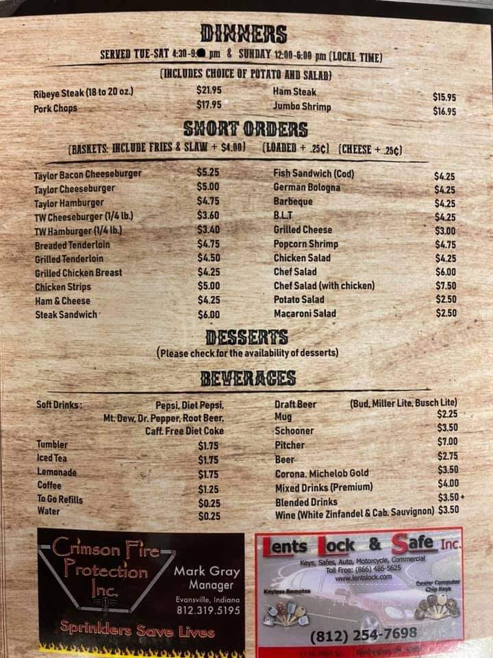 Taylor's II - Oakland City, IN menu_pic