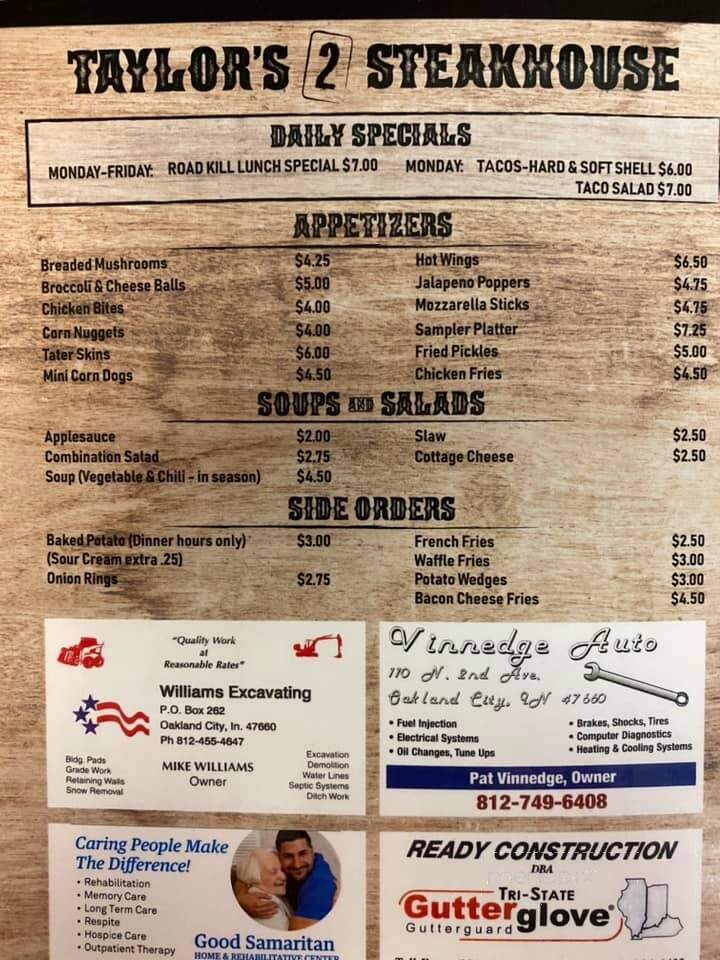 Taylor's II - Oakland City, IN menu_pic