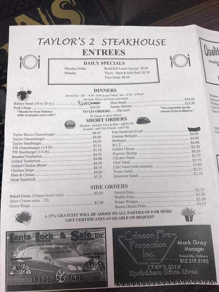 Taylor's II - Oakland City, IN menu_pic