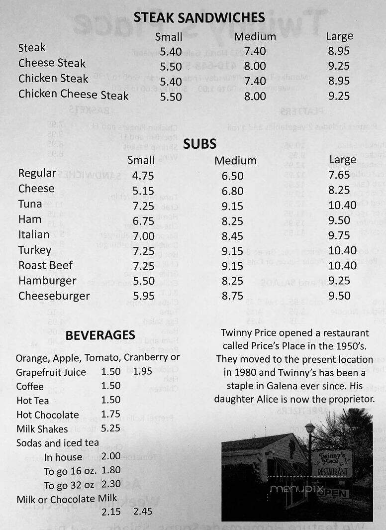 Twinny's Place - Galena, MD menu_pic